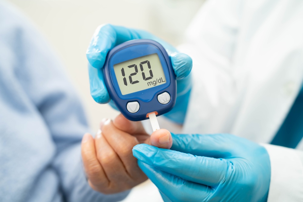 Blood glucose test in progress